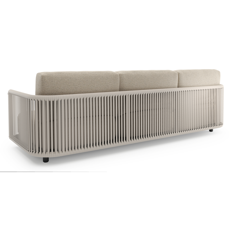 Organo loungebank 3-zit in zwart aluminium en beige verticaal geweven luxe vlakke rope met marbella beige All Weather Cosytica kussen