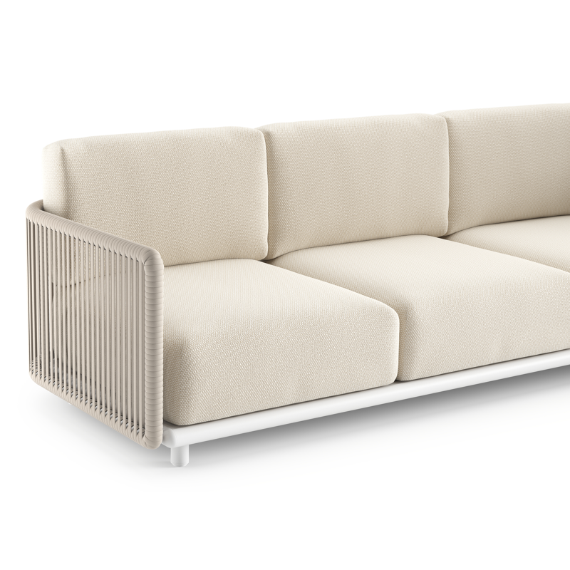 Organo loungebank 3-zit in wit aluminium en beige verticaal geweven luxe vlakke rope met althea off white All Weather Cosytica kussen
