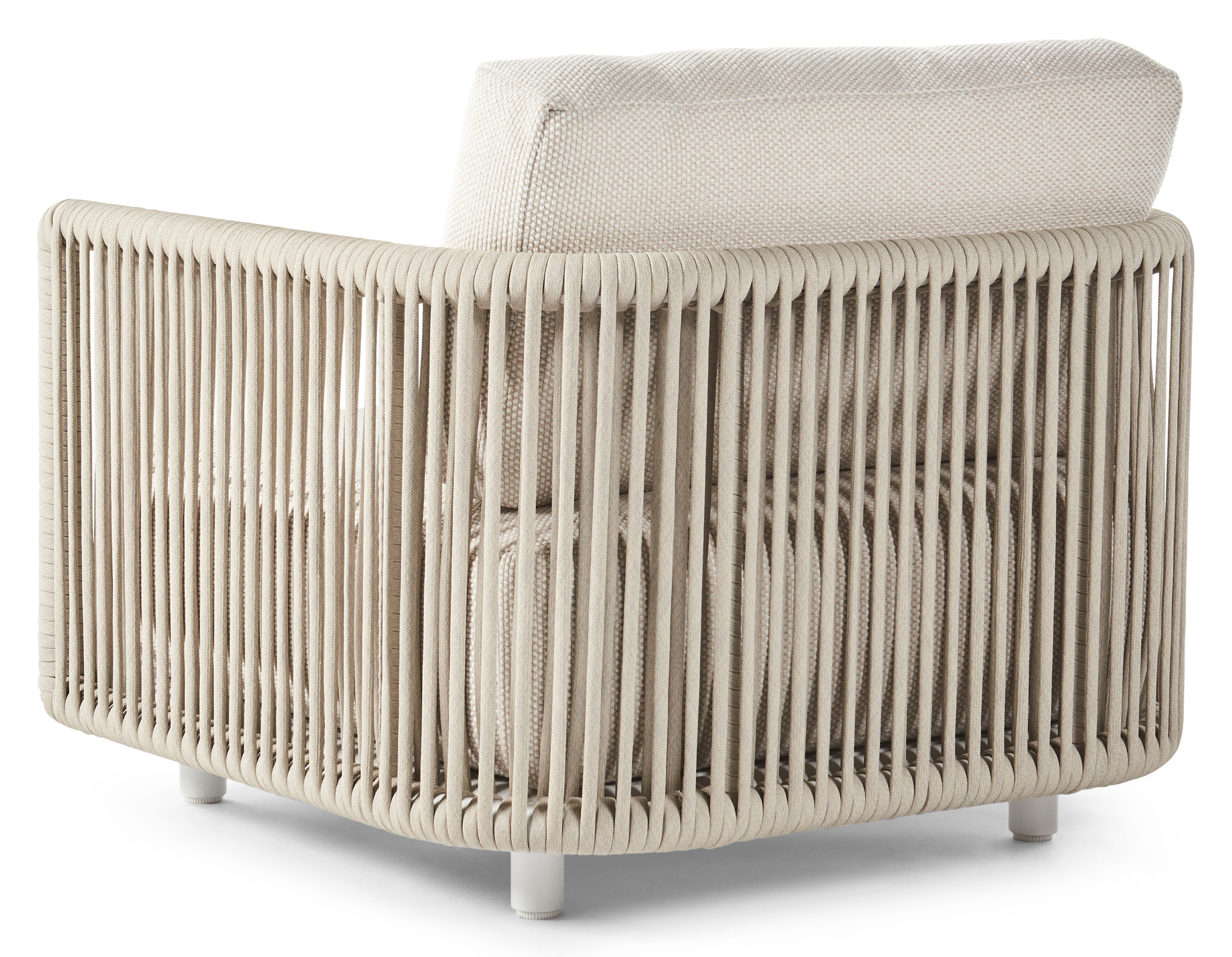Organo loungestoel 1-zit in wit aluminium en beige verticaal geweven luxe vlakke rope met althea off white All Weather Cosytica kussen