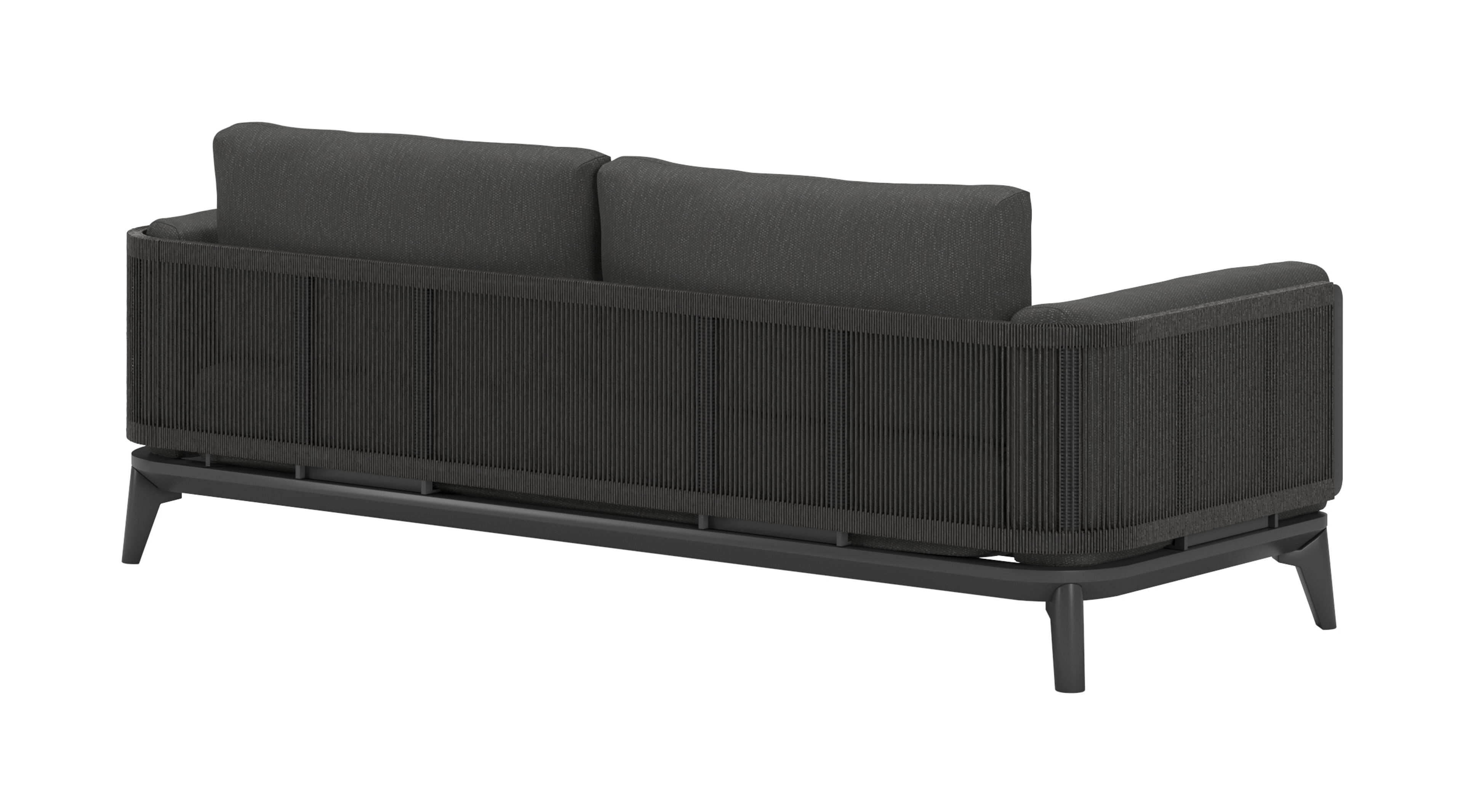 Mosa loungeset in zwart aluminium en zwart gedraaide ronde wicker met sky black weather+ softtouch kussens