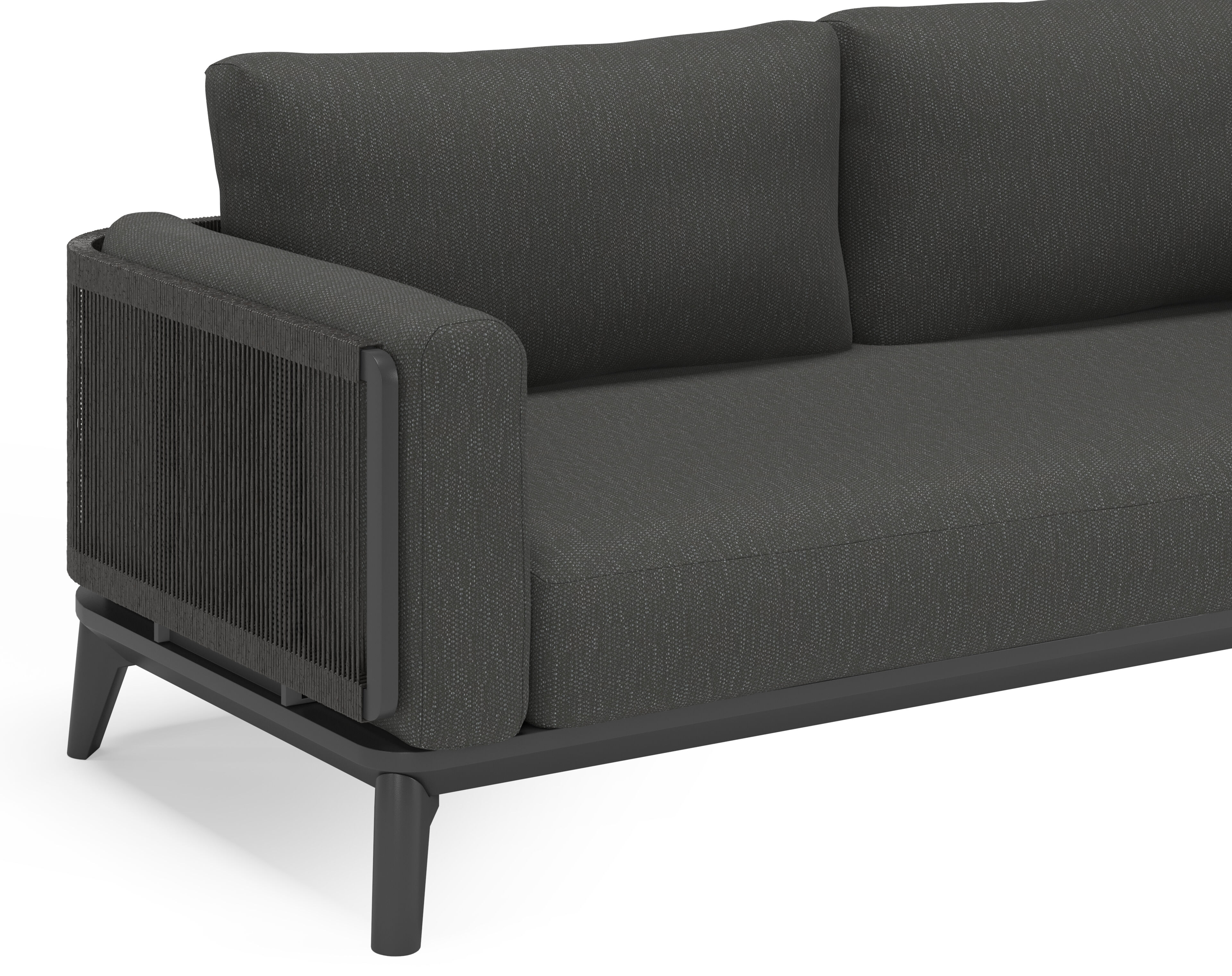 Mosa loungeset in zwart aluminium en zwart gedraaide ronde wicker met sky black weather+ softtouch kussens