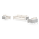 Mosa loungeset in wit aluminium en wit-grijs gedraaide ronde wicker met sand All Weather Olefin kussens