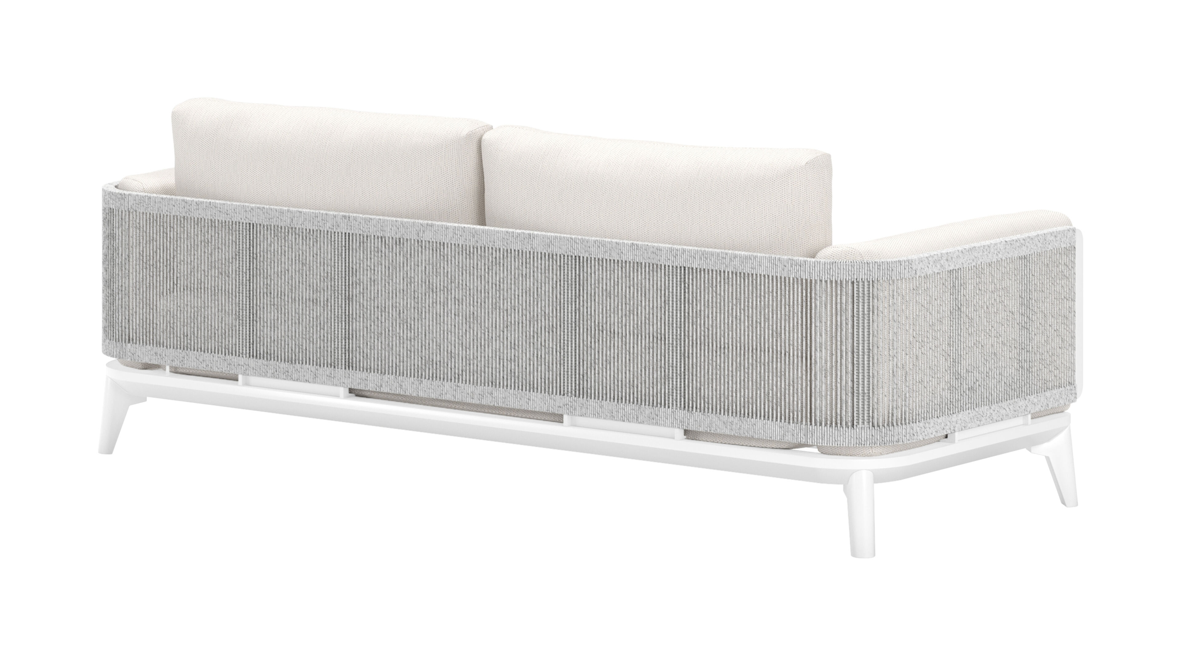 Mosa loungeset in wit aluminium en wit-grijs gedraaide ronde wicker met sand weather+ softtouch kussens en loungetafel