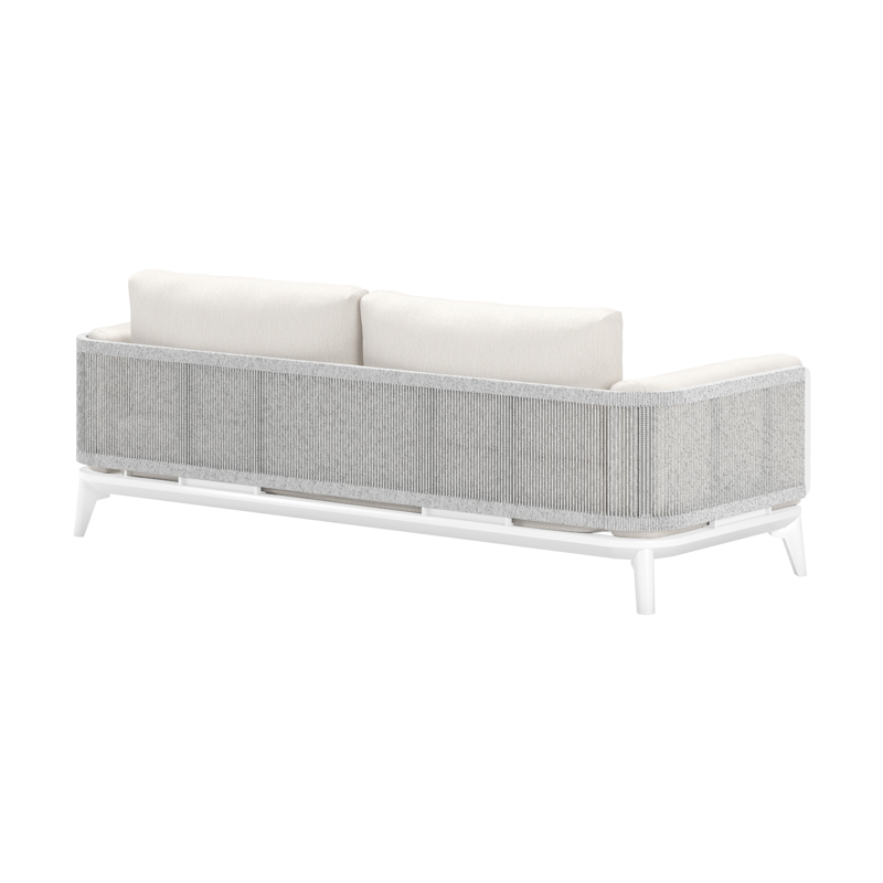 Mosa loungeset in wit aluminium en wit-grijs gedraaide ronde wicker met sand All Weather Olefin kussens