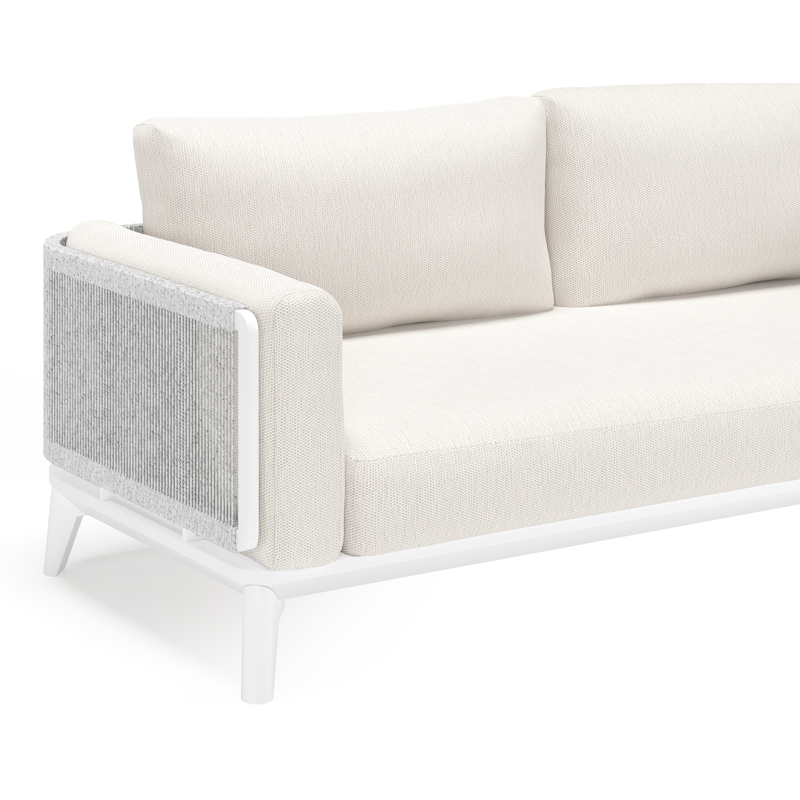 Mosa loungeset in wit aluminium en wit-grijs gedraaide ronde wicker met sand All Weather Olefin kussens