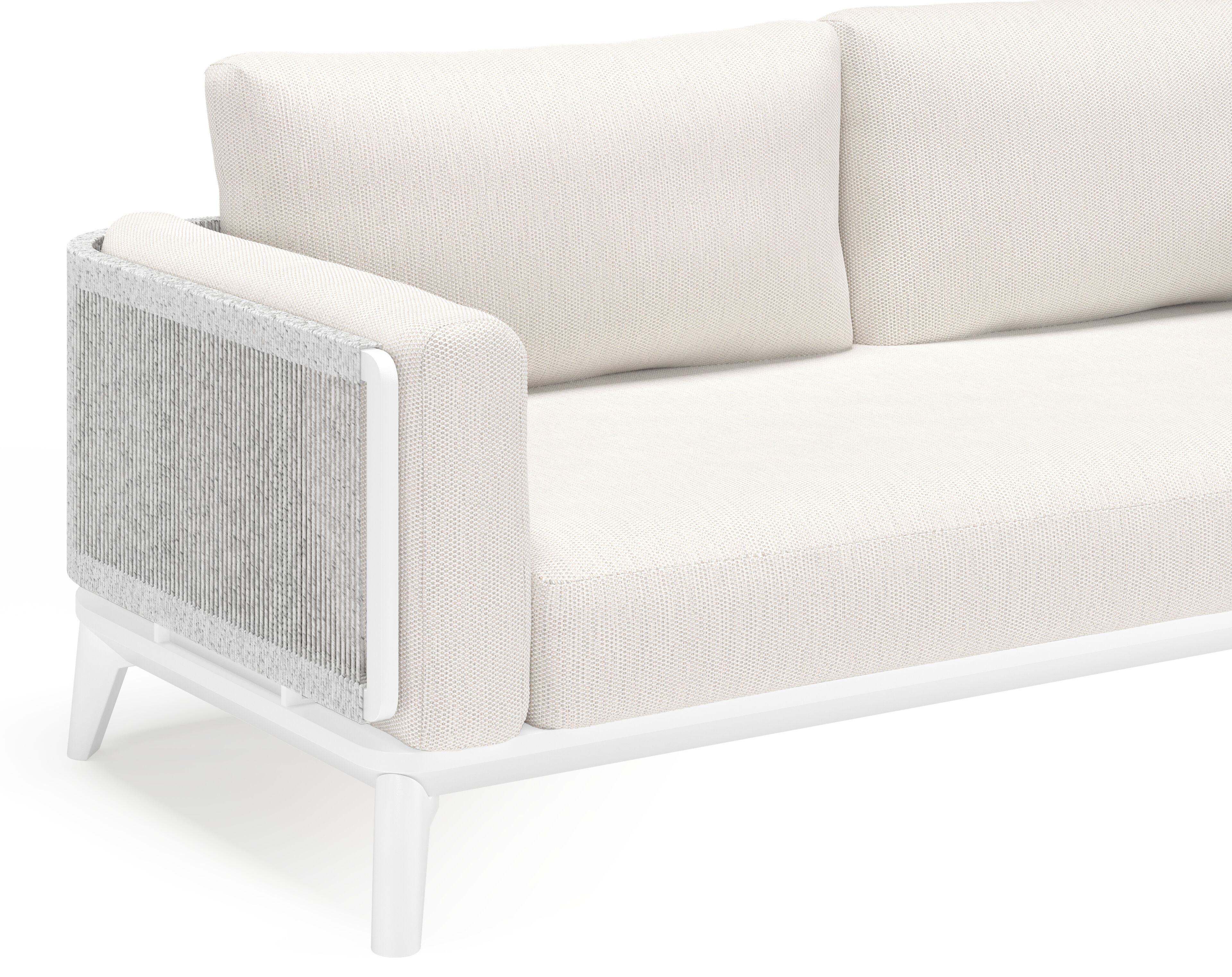 Mosa loungeset in wit aluminium en wit-grijs gedraaide ronde wicker met sand weather+ softtouch kussens