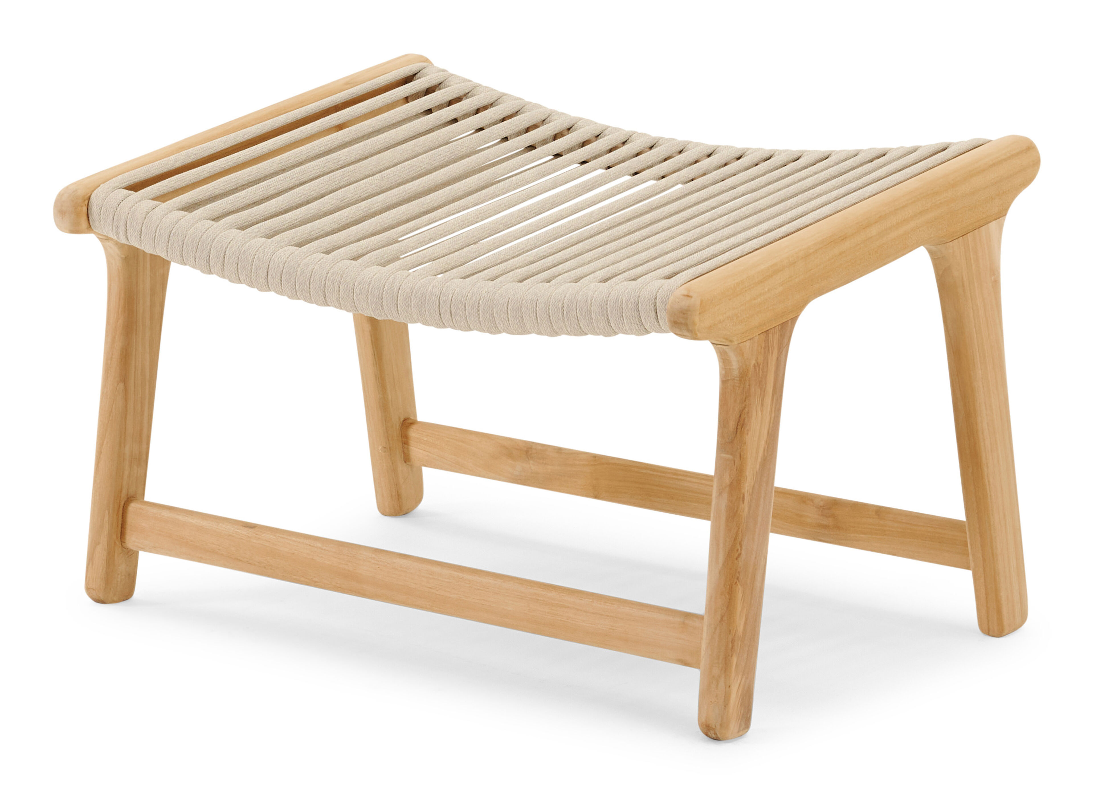 Cosito poef in teak en beige vierkant geweven luxe vlakke rope