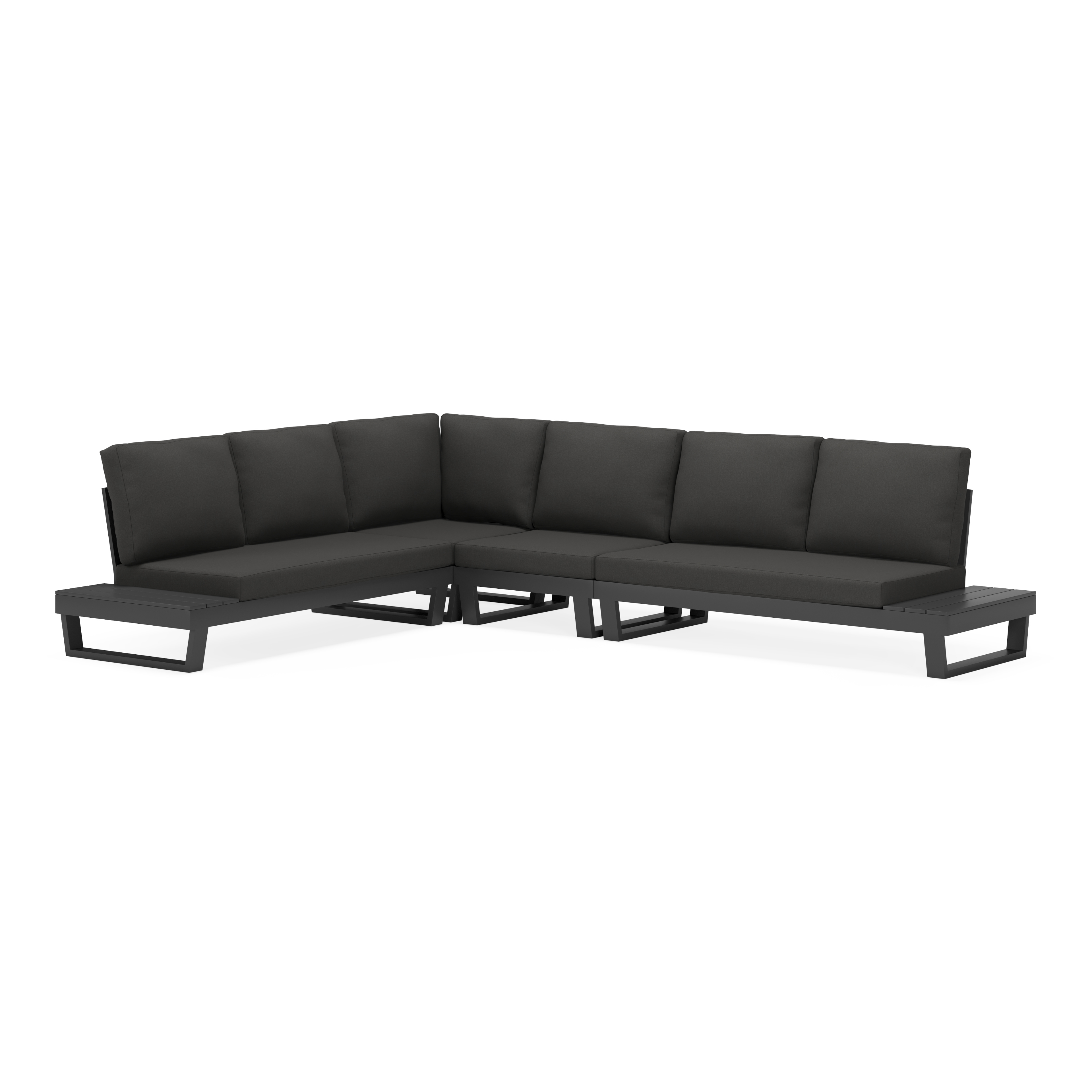 Modica loungehoek in zwart aluminium met natte sooty All Weather Sunbrella® kussens
