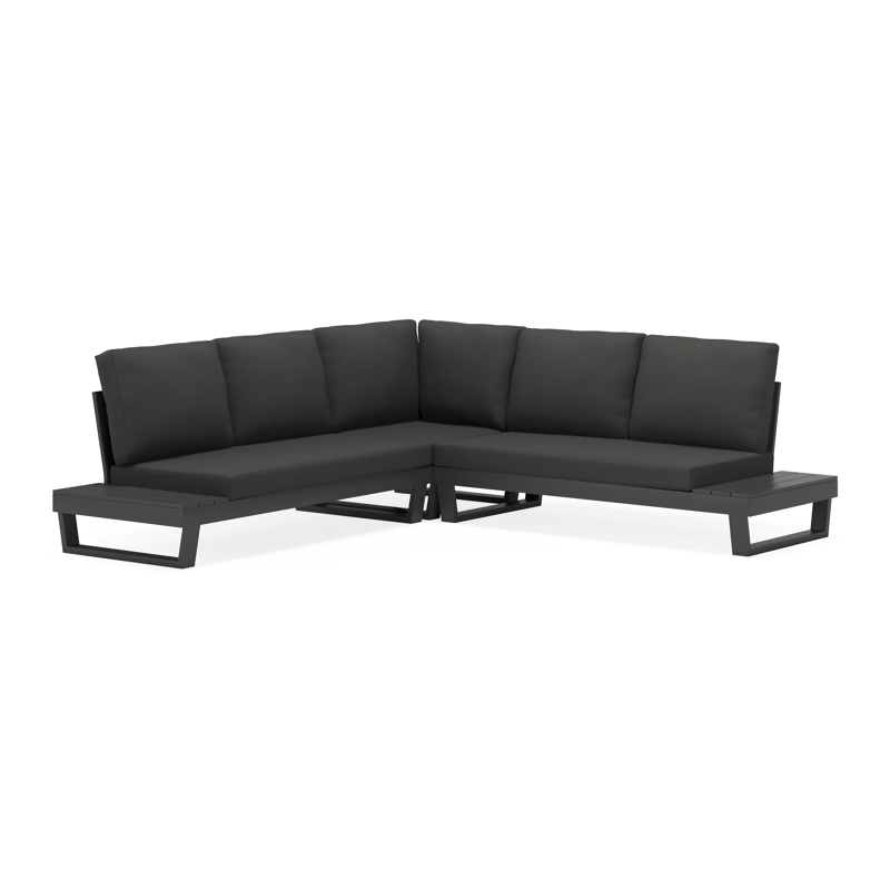 Modica loungehoek in zwart aluminium met natte sooty All Weather Sunbrella® kussens
