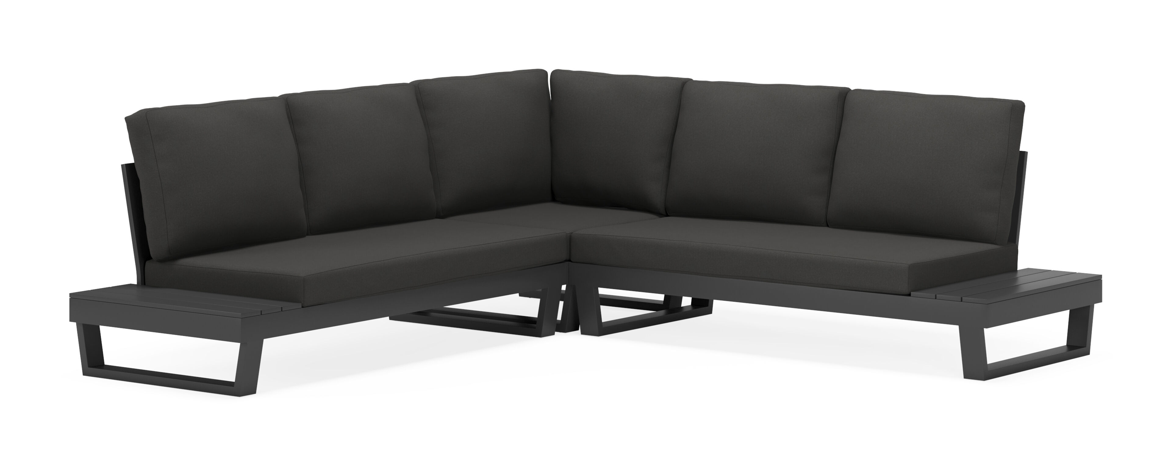 Modica loungehoek in zwart aluminium met natte sooty all weather sunbrella® premium kussens