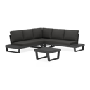 Modica loungehoek in zwart aluminium met natte sooty All Weather Sunbrella® kussens en loungetafel