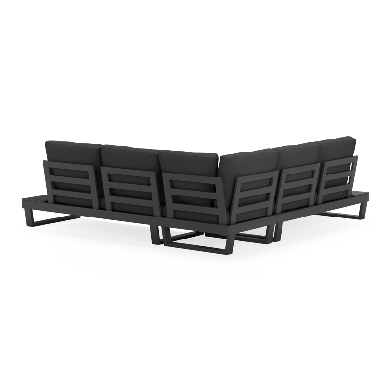 Modica loungehoek in zwart aluminium met natte sooty All Weather Sunbrella® kussens