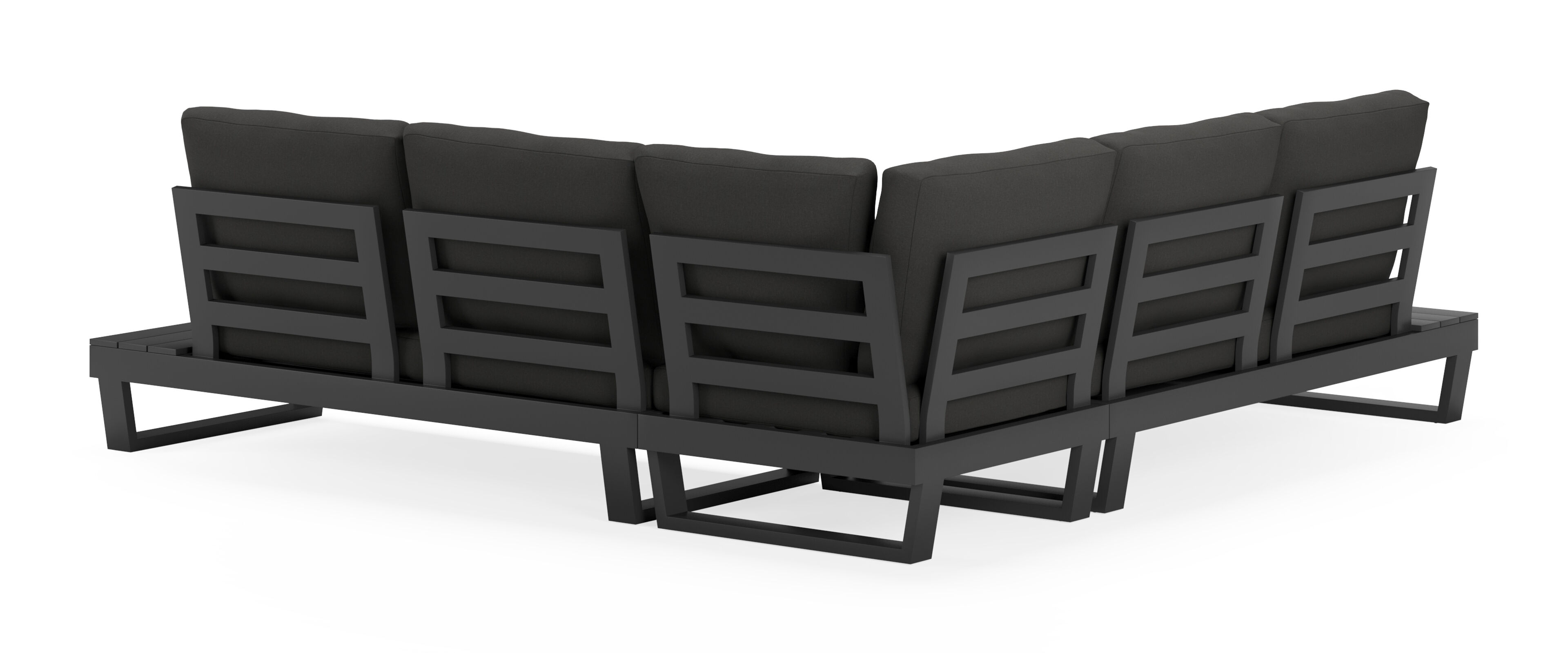 Modica loungehoek in zwart aluminium met natte sooty all weather sunbrella® premium kussens