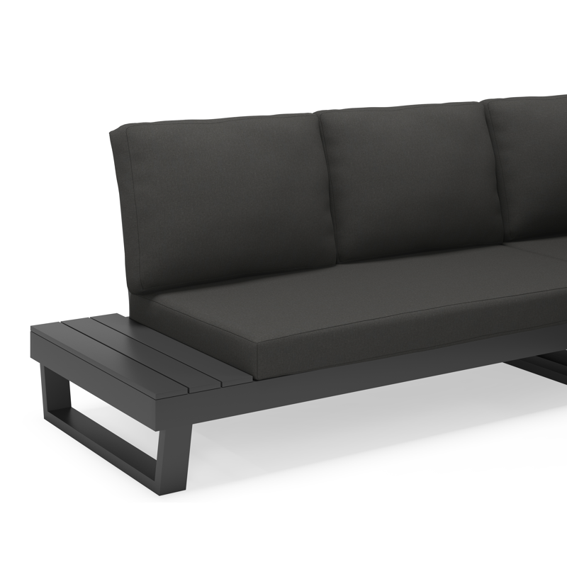 Modica loungehoek in zwart aluminium met natte sooty All Weather Sunbrella® kussens