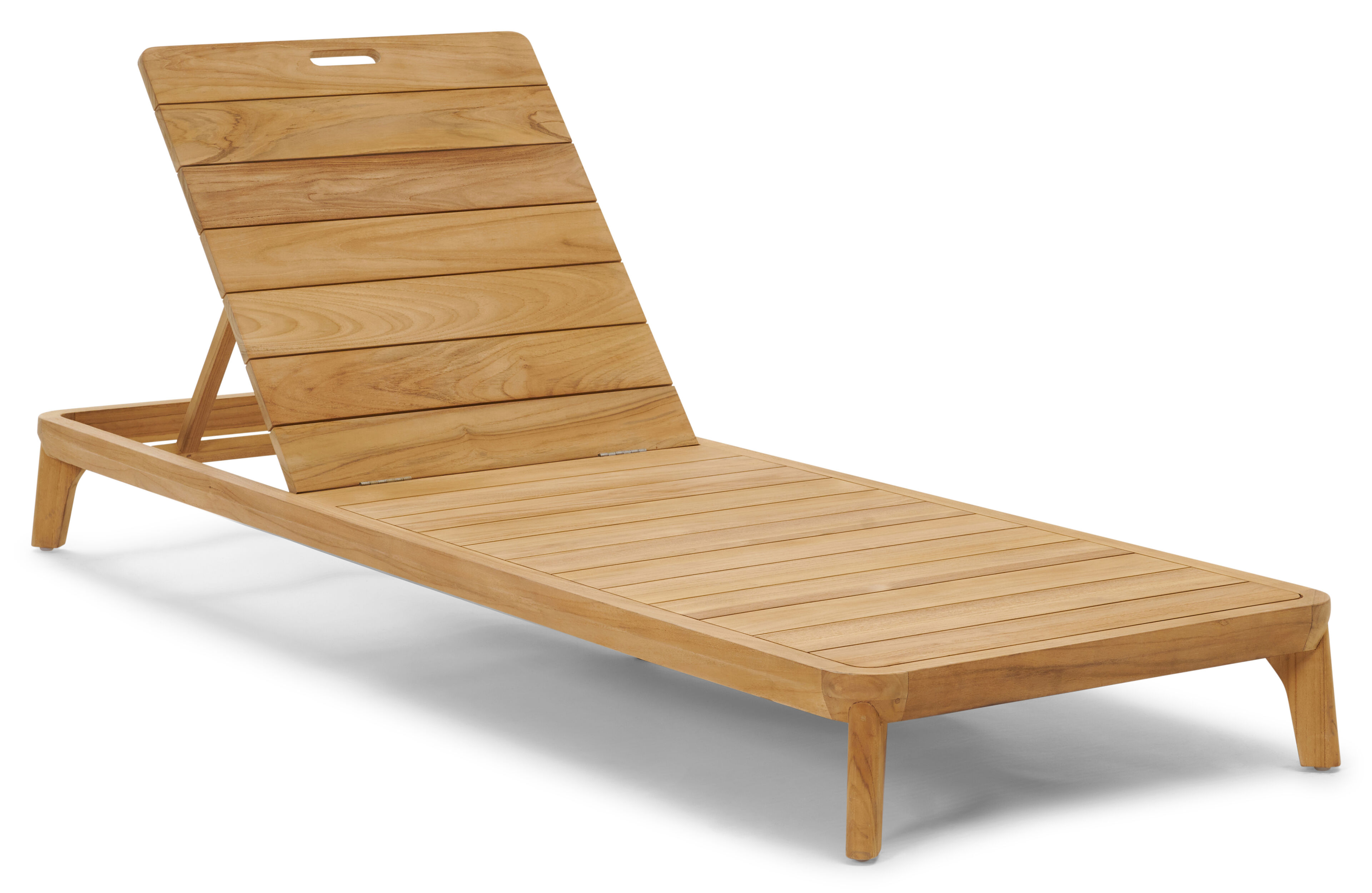 Chaise longue réglable Orso en teck avec all weather sunbrella® luxe lopi marble coussin