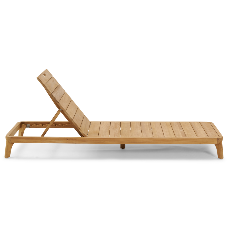 Chaise longue réglable Orso en teck avec all weather sunbrella® luxe lopi marble coussin