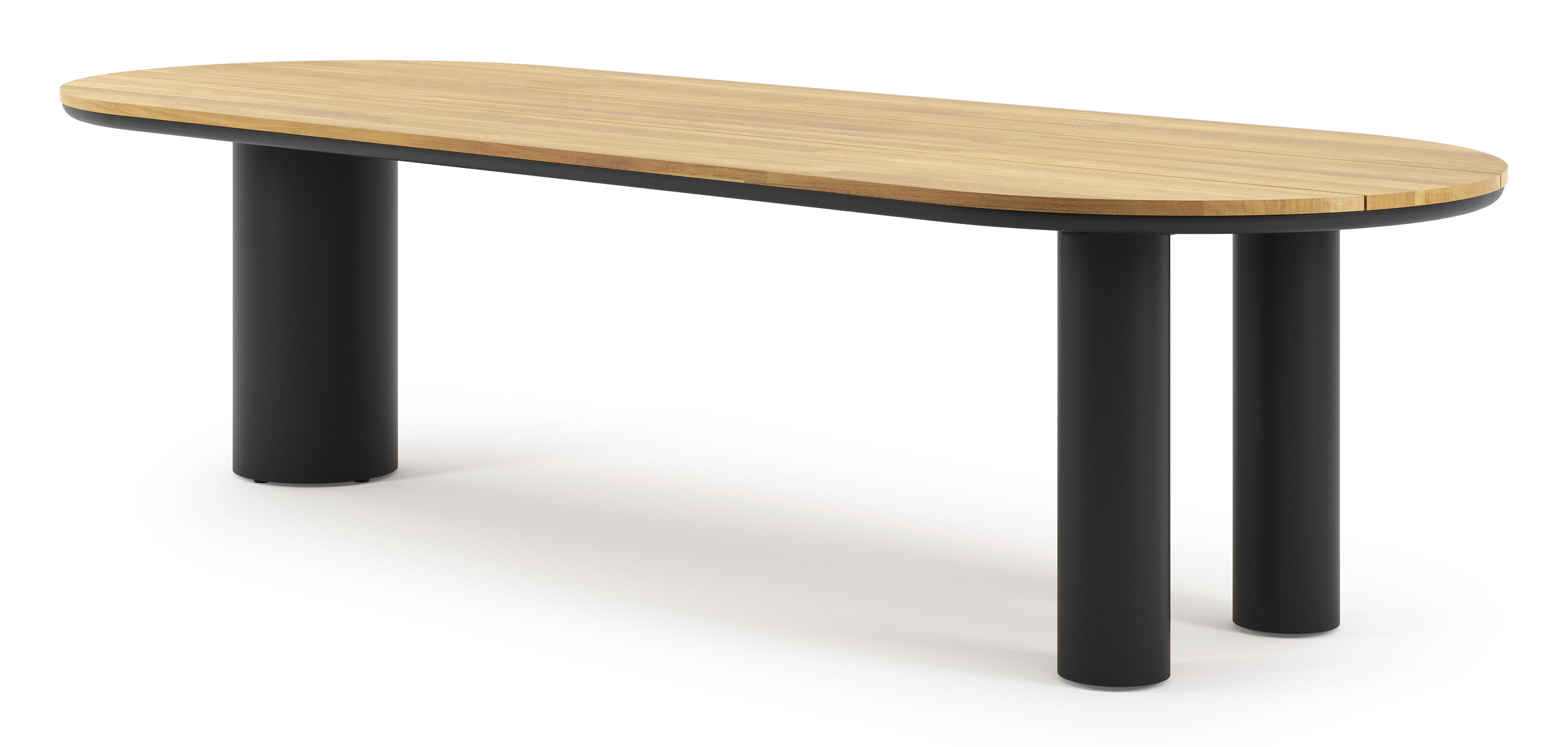 Table de jardin Organo oval en aluminium noir et teck - Lg. 300 x Lrg. 110 x Haut. 74 cm