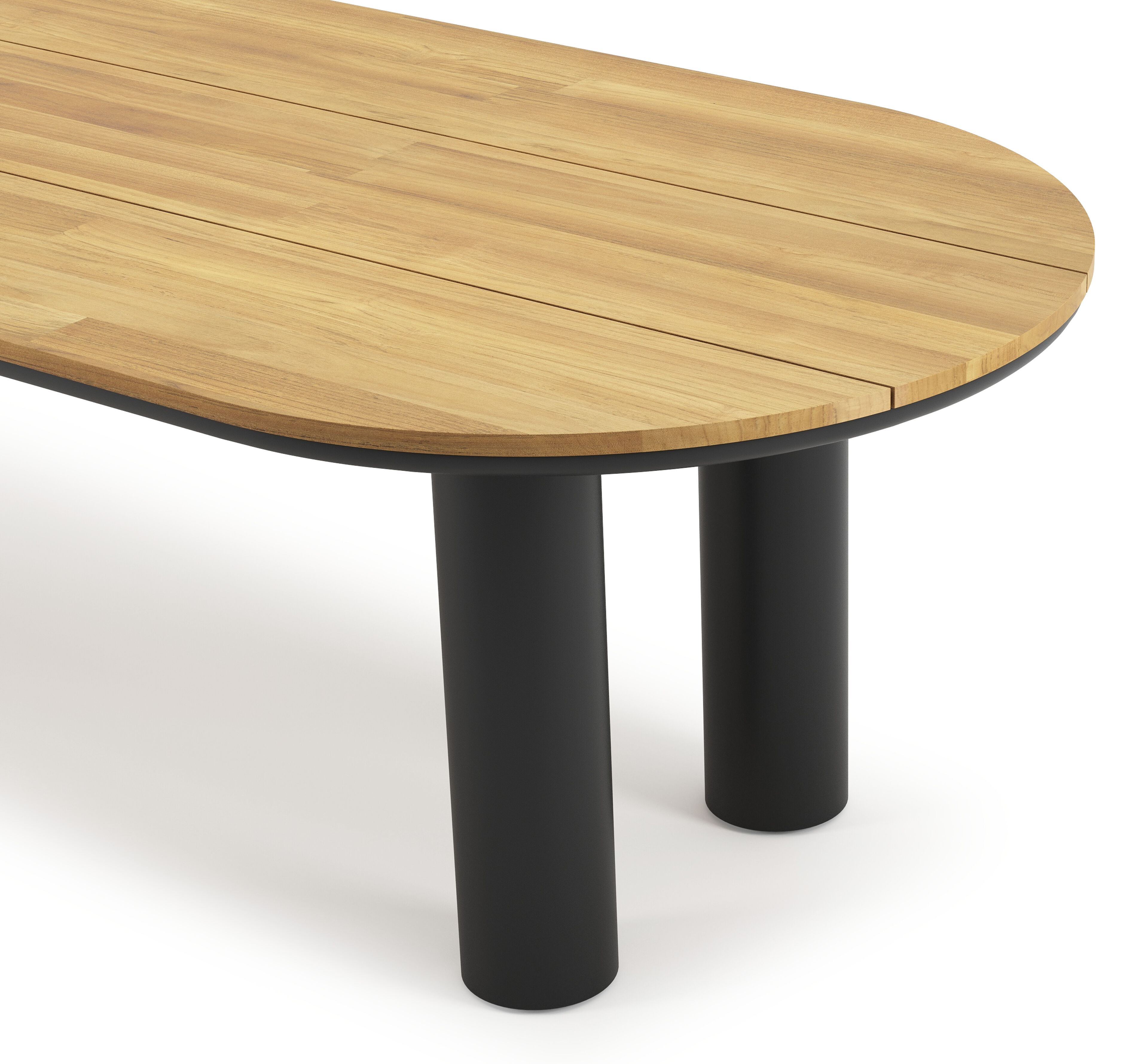 Table de jardin Organo oval en aluminium noir et teck - Lg. 300 x Lrg. 110 x Haut. 74 cm