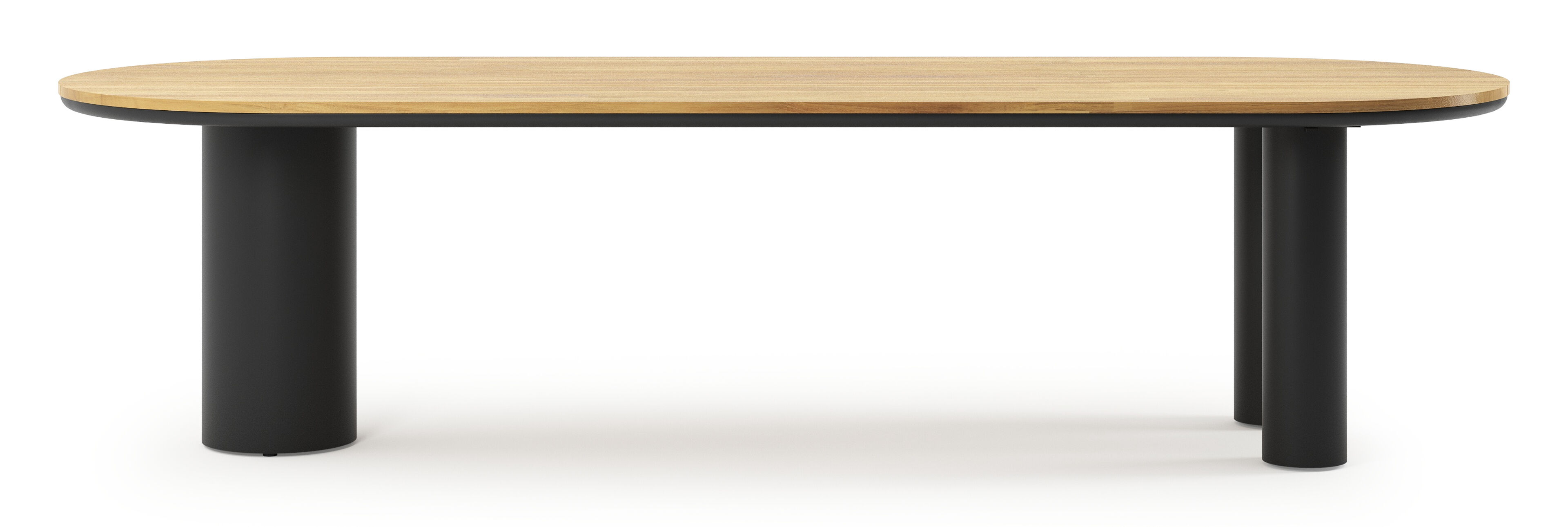 Table de jardin Organo oval en aluminium noir et teck - Lg. 300 x Lrg. 110 x Haut. 74 cm