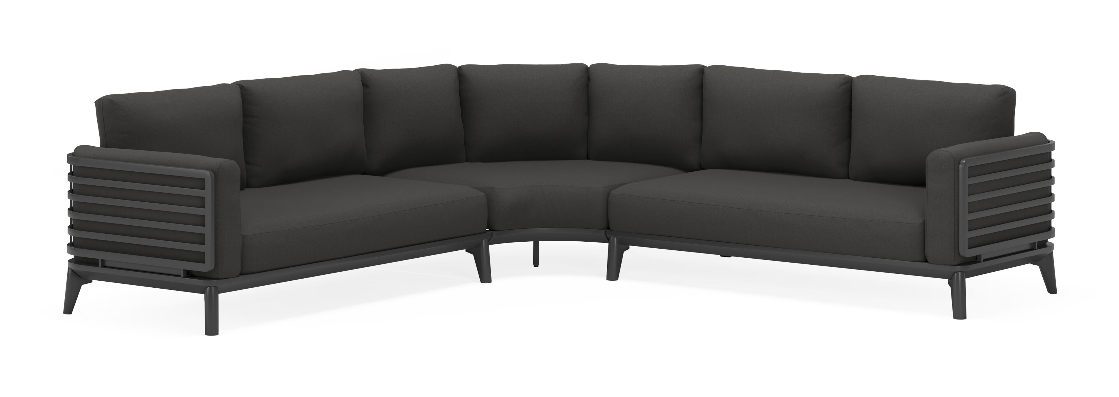 Mosa loungehoek in zwart aluminium met natte sooty all weather sunbrella® premium kussens