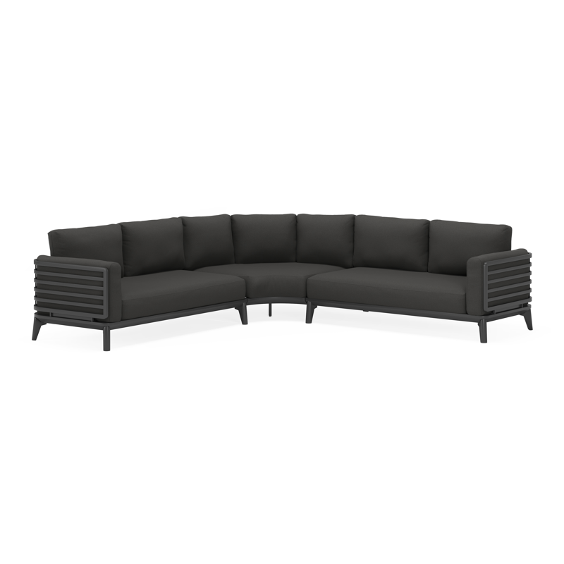 Mosa loungehoek in zwart aluminium met natte sooty all weather sunbrella® premium kussens
