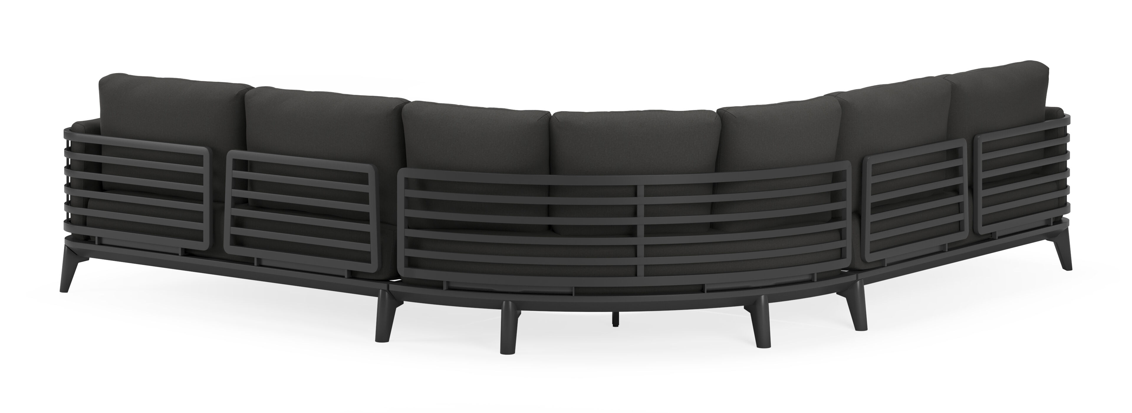 Mosa loungehoek in zwart aluminium met natte sooty all weather sunbrella® premium kussens en loungetafel