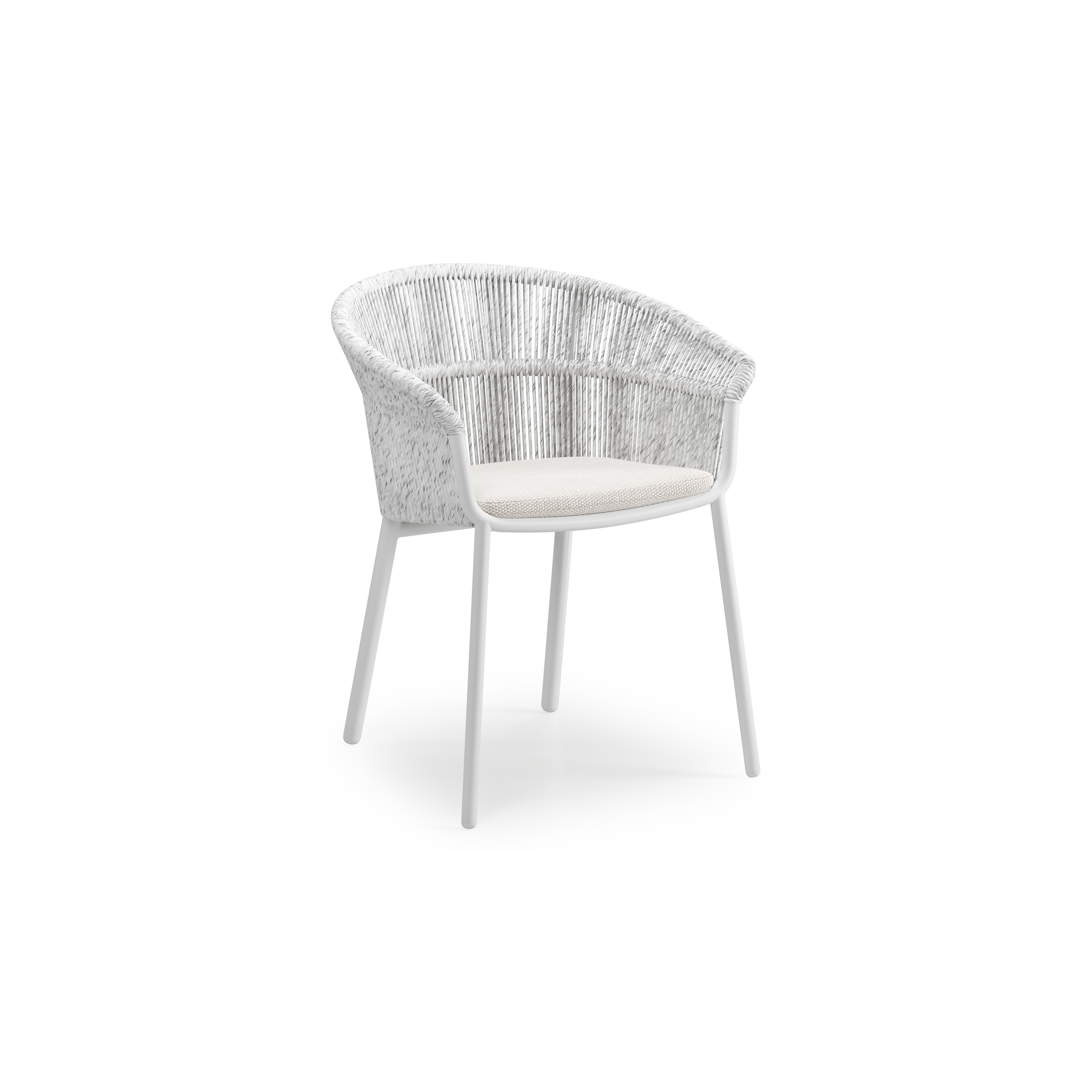 Chaise de jardin empilable Matera en aluminium blanc et résine tressée torsadée blanc avec coussin en sand All Weather Olefin