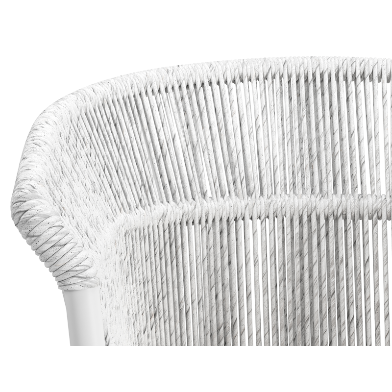 Matera stapelbare tuinstoel in wit aluminium en wit gedraaide ronde wicker met kussen in sand All Weather Olefin
