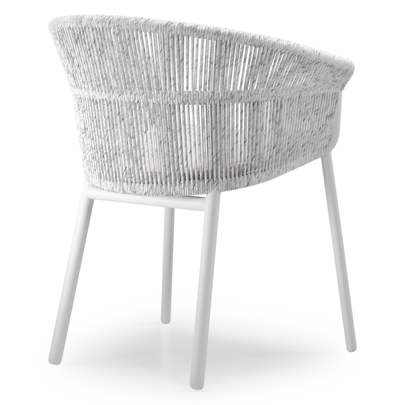 Matera stapelbare tuinstoel in wit aluminium en wit gedraaide ronde wicker met kussen in sand All Weather Olefin