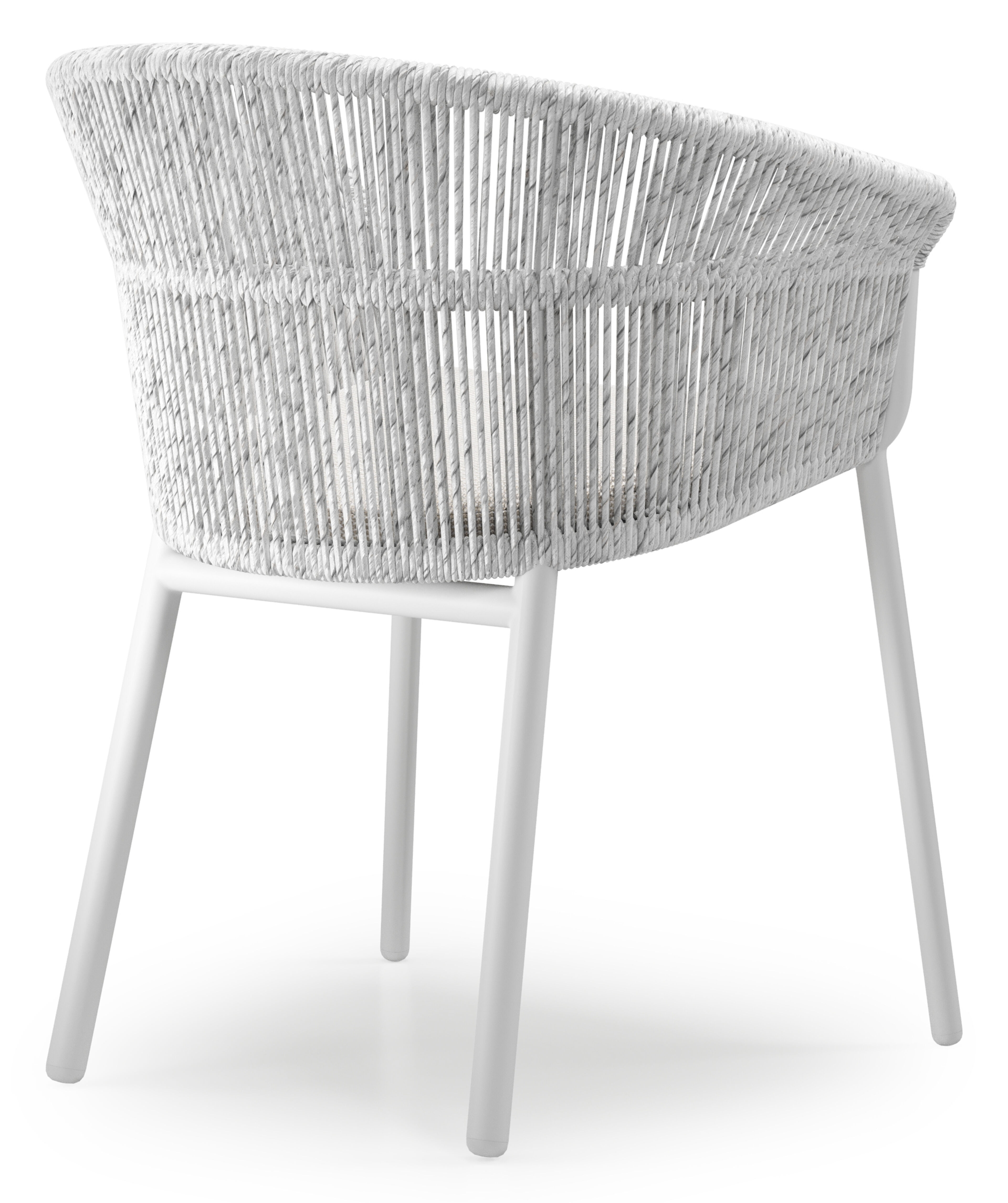 Matera stapelbare tuinstoel in wit aluminium en wit gedraaide ronde wicker met kussen in sand All Weather Olefin