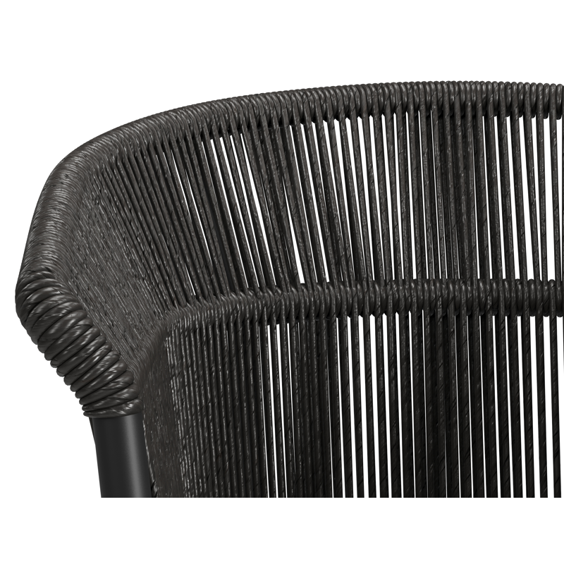 Matera stapelbare tuinstoel in zwart aluminium en zwart gedraaide ronde wicker met kussen in sky black weather+ softtouch