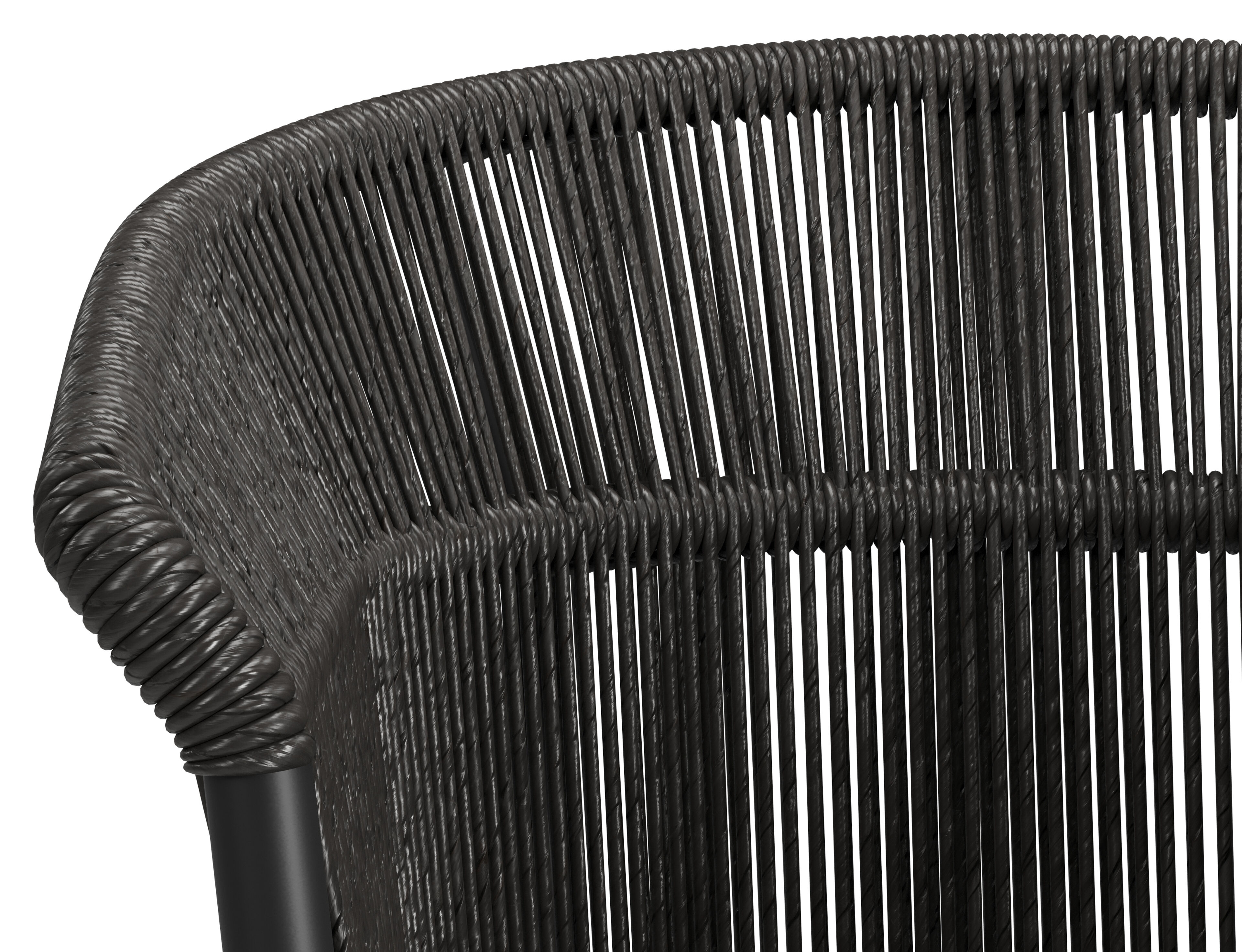 Matera stapelbare tuinstoel in zwart aluminium en zwart gedraaide ronde wicker met kussen in sky black weather+ softtouch