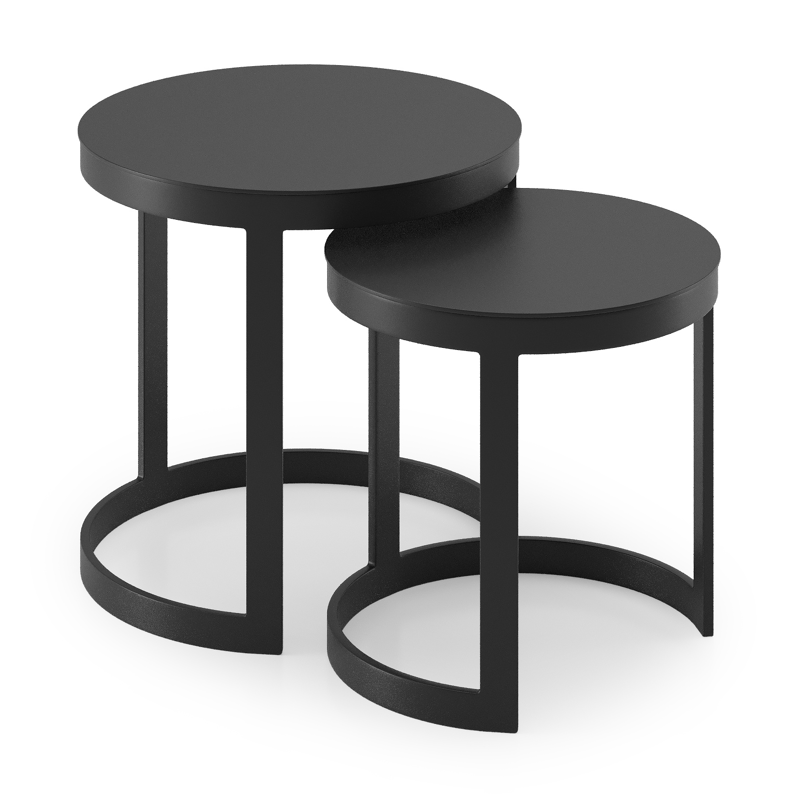 Enna bijzettafels in zwart aluminium - Tafel 1 Dia. 44 x H 46 cm Tafel 2 Dia. 52 x H 52 cm