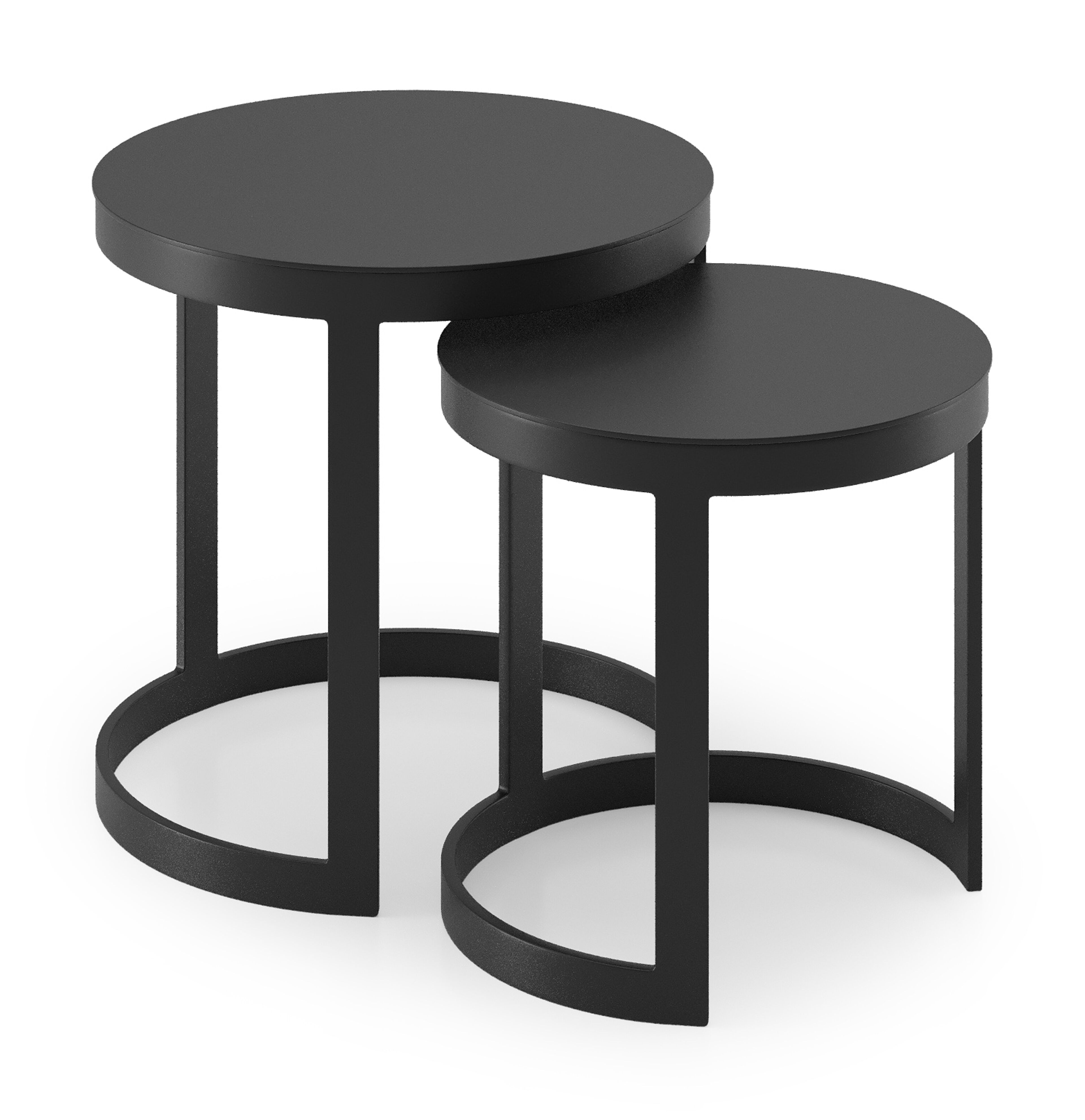 Enna bijzettafels in zwart aluminium - Tafel 1 Dia. 44 x H 46 cm Tafel 2 Dia. 52 x H 52 cm