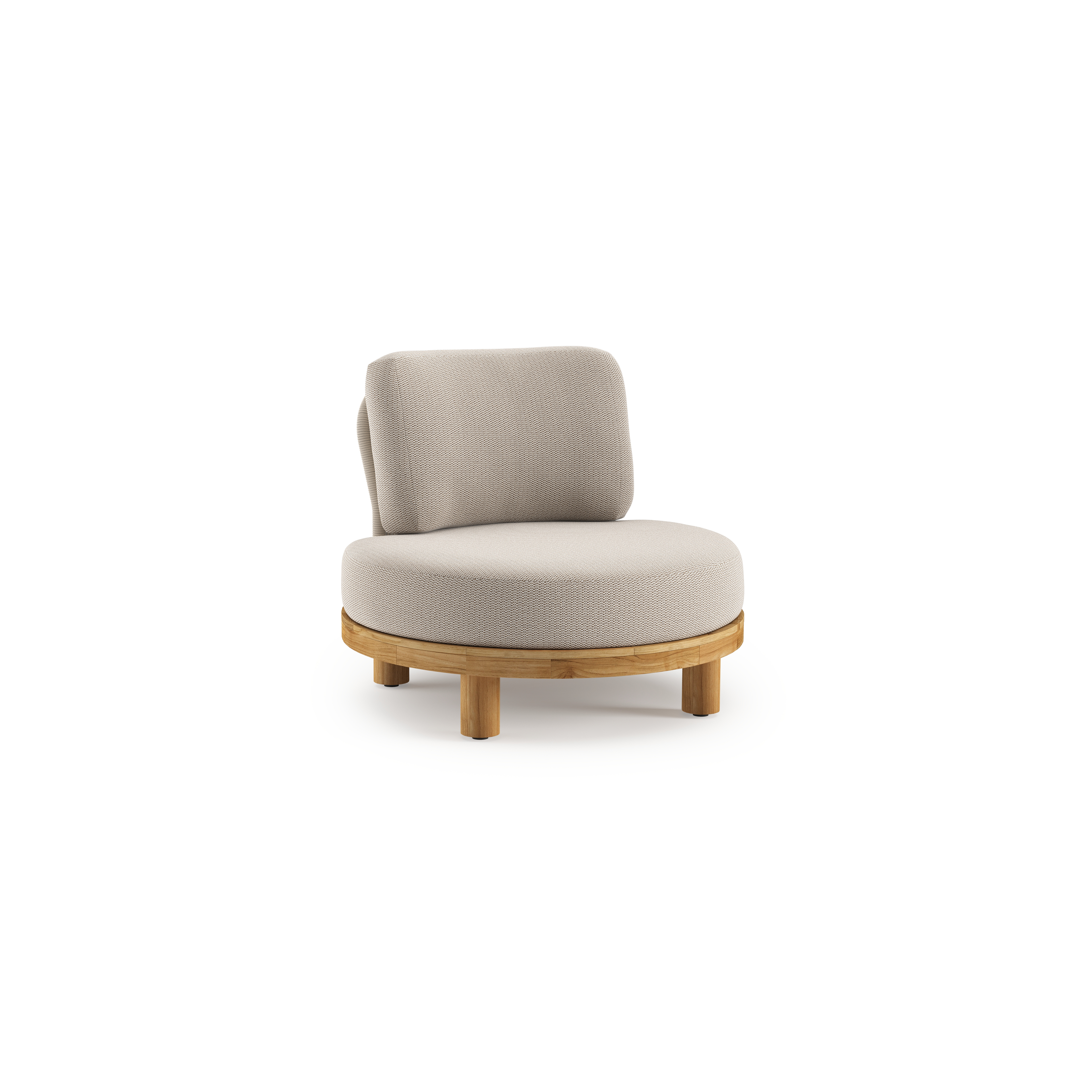 Fauteuil de jardin Donato en teck et corde ronde tissée verticalement beige et coussins en all weather sunbrella® luxe Lopi Fossil