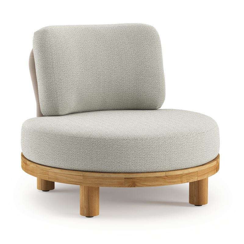 Fauteuil de jardin Donato en teck et corde ronde tissée verticalement beige et coussins en all weather sunbrella® luxe Lopi Bud