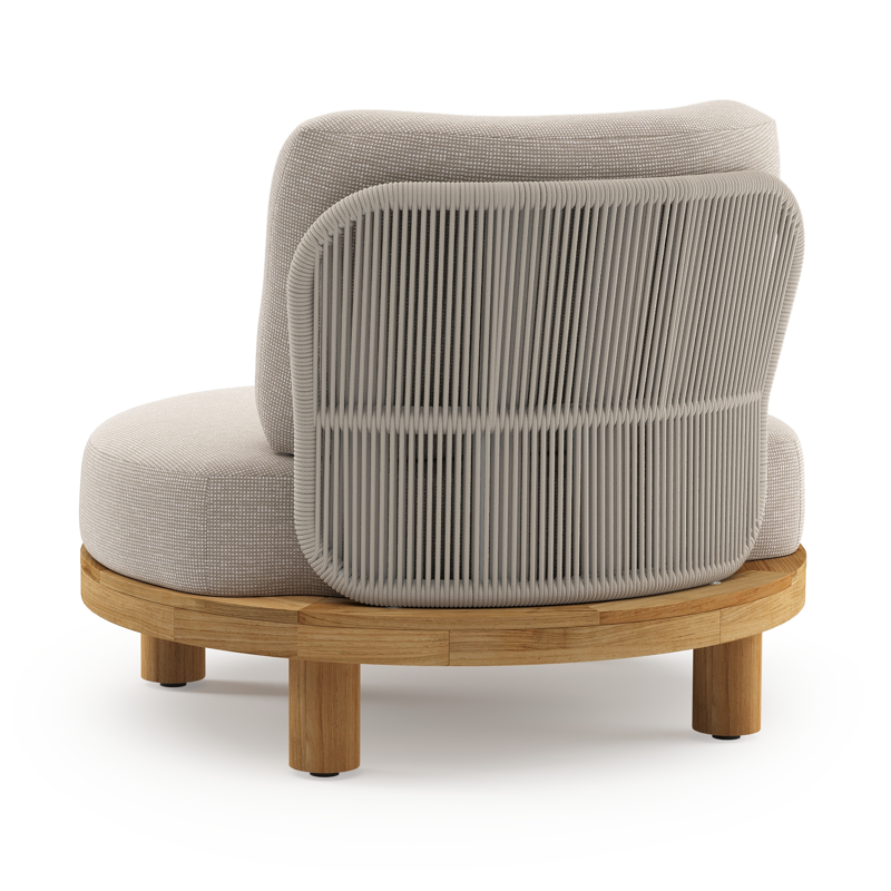 Fauteuil de jardin Donato en teck et corde ronde tissée verticalement beige et coussins en all weather sunbrella® luxe Slow Farafra
