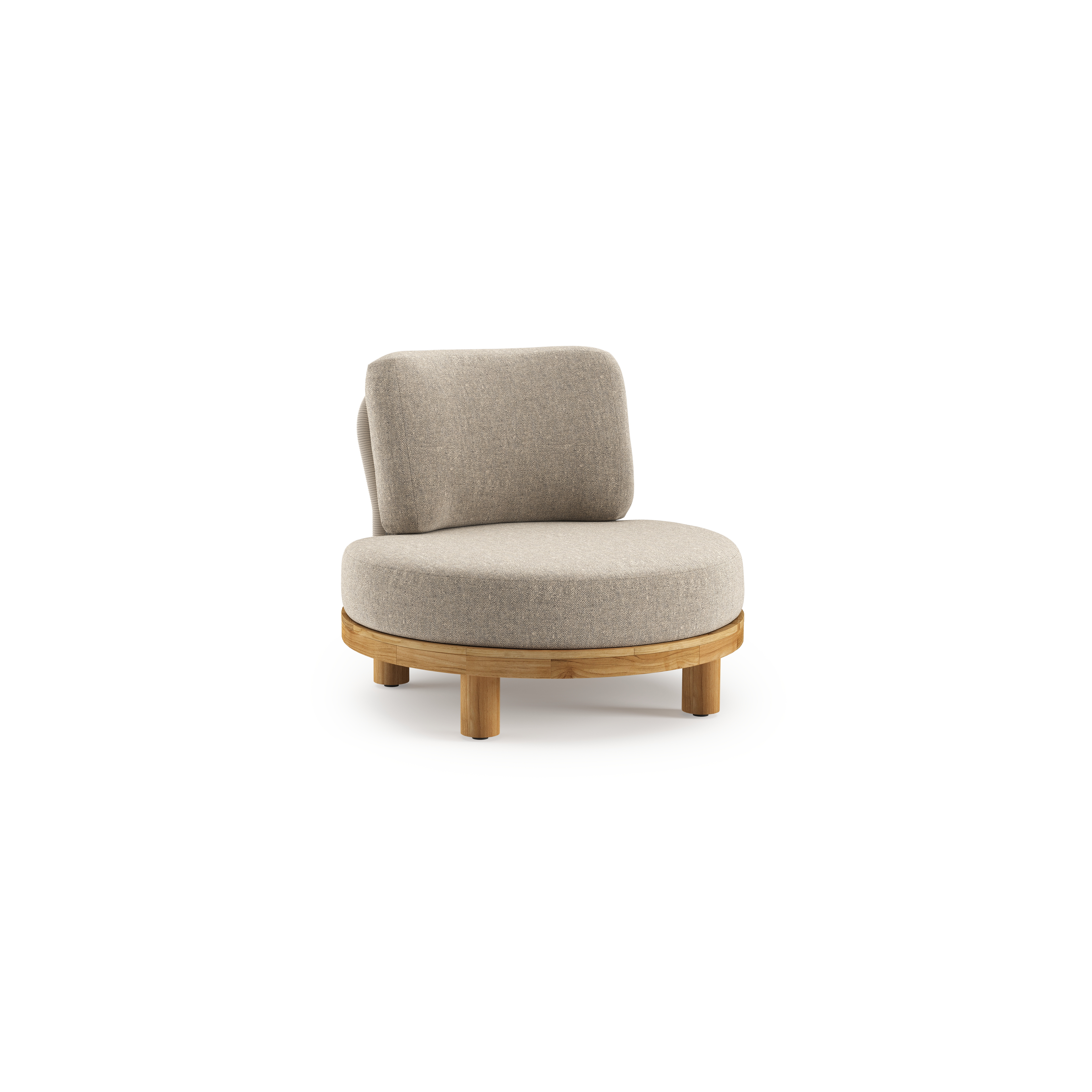 Fauteuil de jardin Donato en teck et corde ronde tissée verticalement beige et coussins en all weather sunbrella® luxe Chartres Pewter