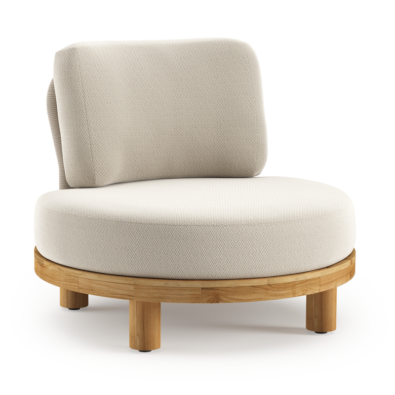 Fauteuil de jardin Donato en teck et corde ronde tissée verticalement beige et coussins en all weather sunbrella® luxe Lopi Marble