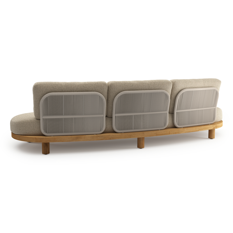 Donato loungebank in teak en beige verticaal geweven ronde rope met all weather cosytica Bora Forest kussen