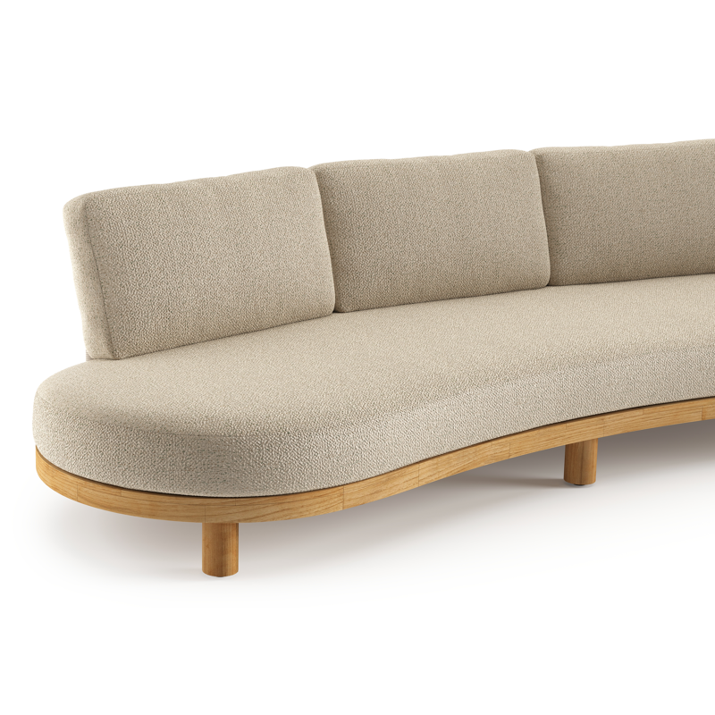 Donato loungebank in teak en beige verticaal geweven ronde rope met all weather cosytica Bora Forest kussen