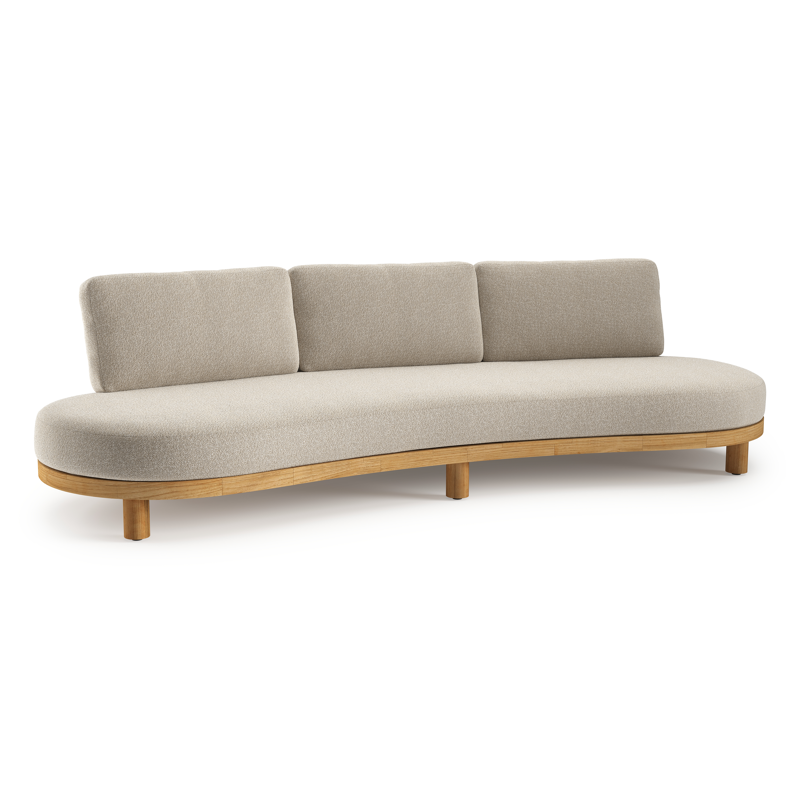 Donato loungebank in teak en beige verticaal geweven ronde rope met all weather cosytica Marbella Ecru kussen