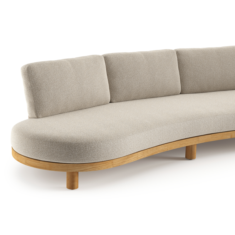 Donato loungebank in teak en beige verticaal geweven ronde rope met all weather cosytica Marbella Ecru kussen