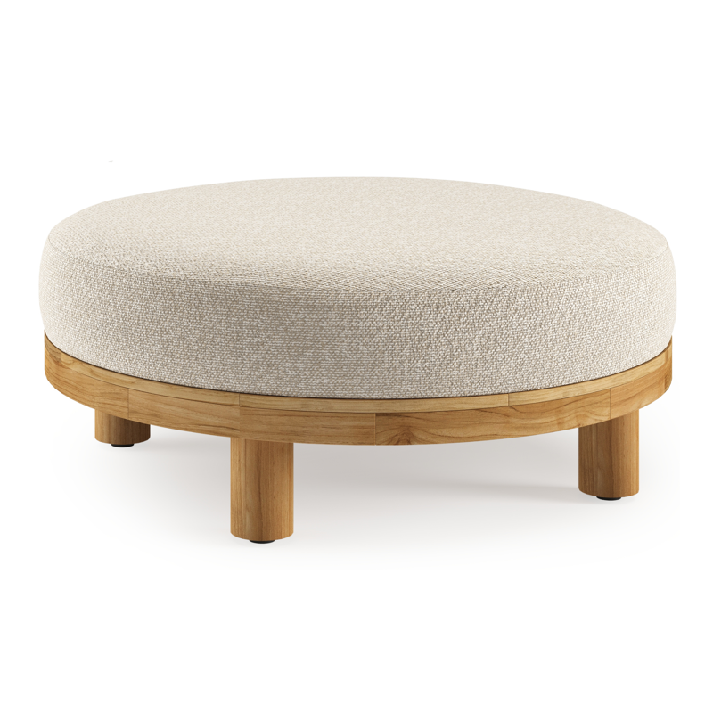 Donato poef in teak met marbella ecru all weather cosytica kussen