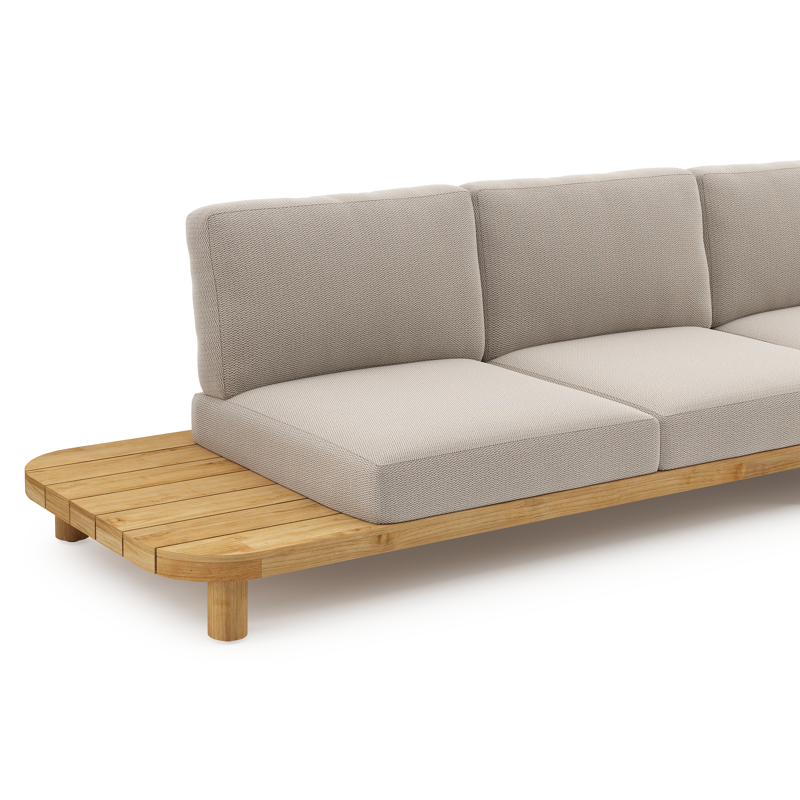 Salon de jardin d'angle Donato en teck et corde ronde tissée verticalement beige et coussins en all weather sunbrella® luxe Lopi Fossil