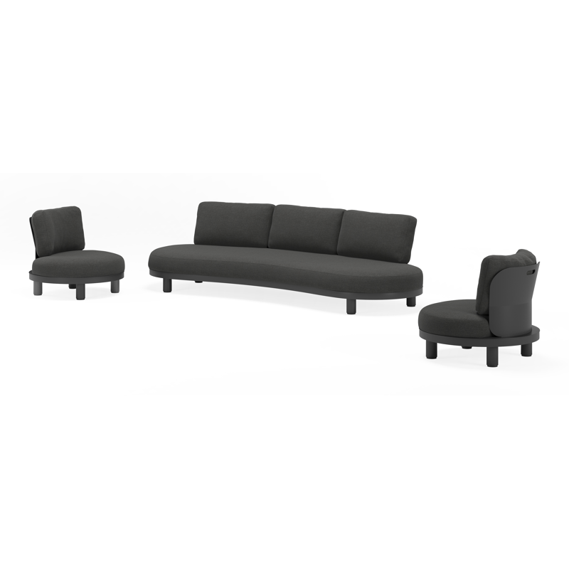 Donato loungeset in zwart aluminium met chartres sooty all weather sunbrella® luxe kussens