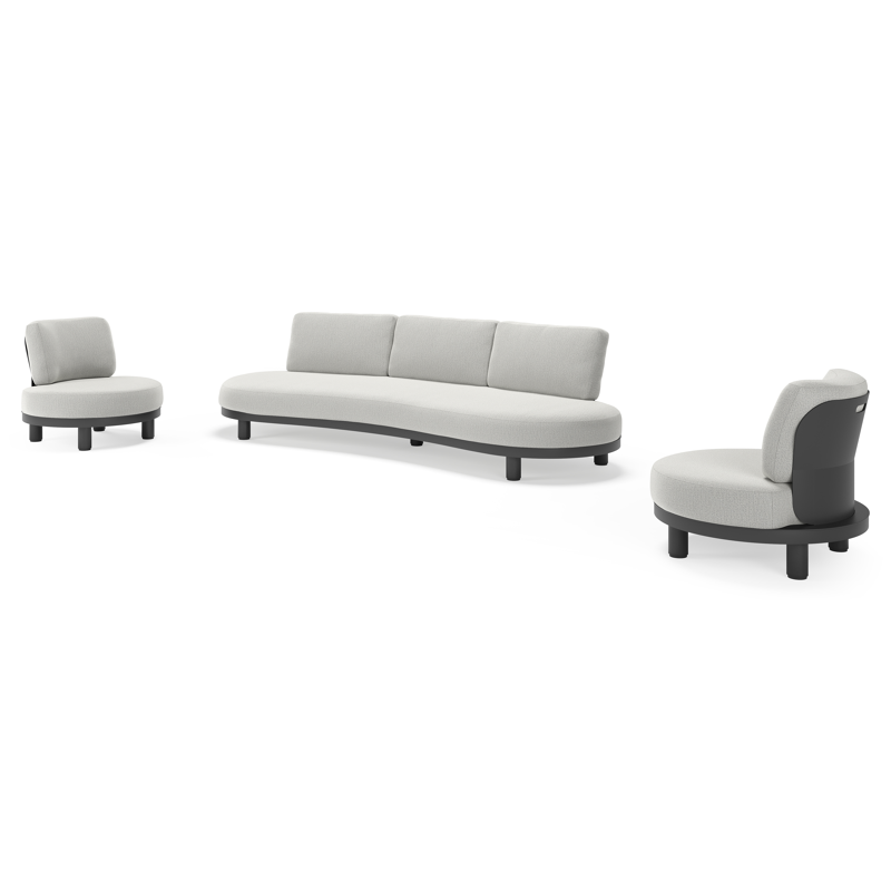 Salon de jardin Donato en aluminium noir et coussins en all weather sunbrella® luxe Savane Nimbus