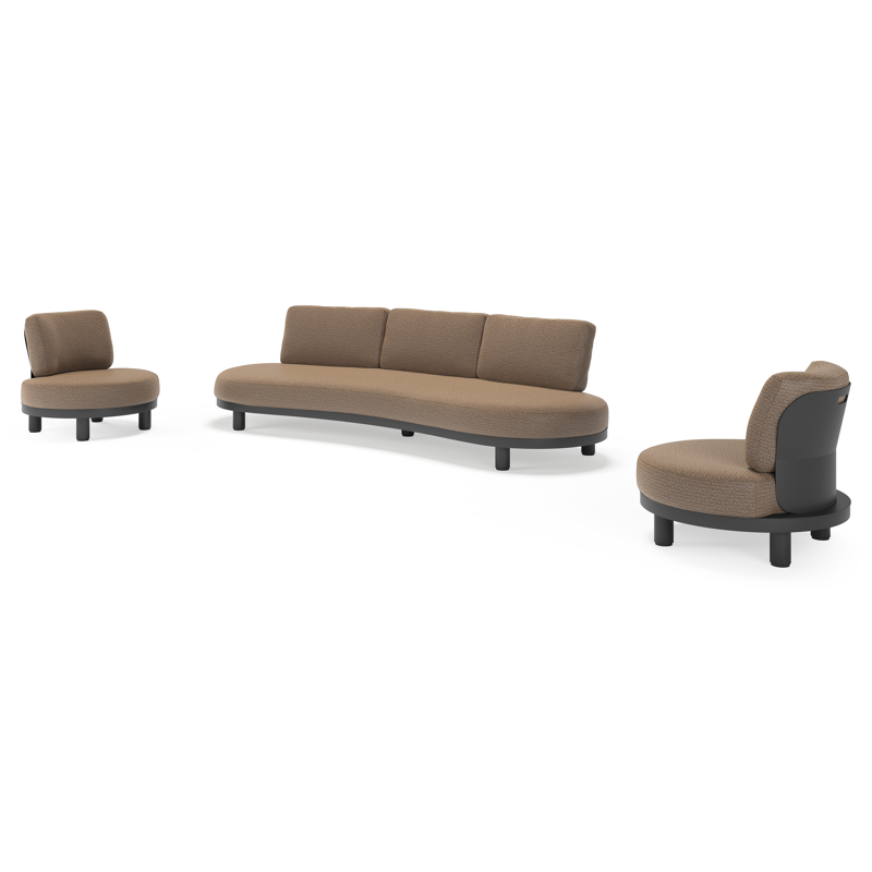 Donato loungeset in zwart aluminium met all weather solica Firenze Bamboe kussen