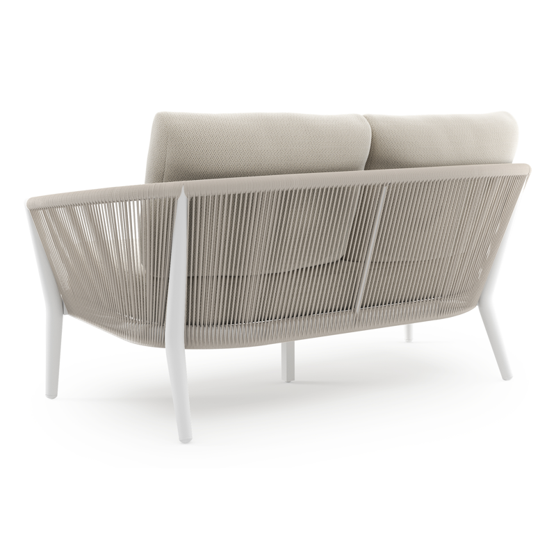 Orso loungebank in wit aluminium en beige verticaal geweven ronde rope met Lopi Marble All Weather Sunbrella® luxe kussen
