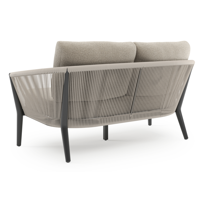 Orso loungebank in zwart aluminium en beige verticaal geweven ronde rope met Catania Sand All Weather Cosytica kussen